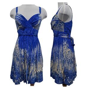 Anthropologie Lil Caballo Falls Silk Watercolor Sexy Babydoll Dress Sz 8 Navy